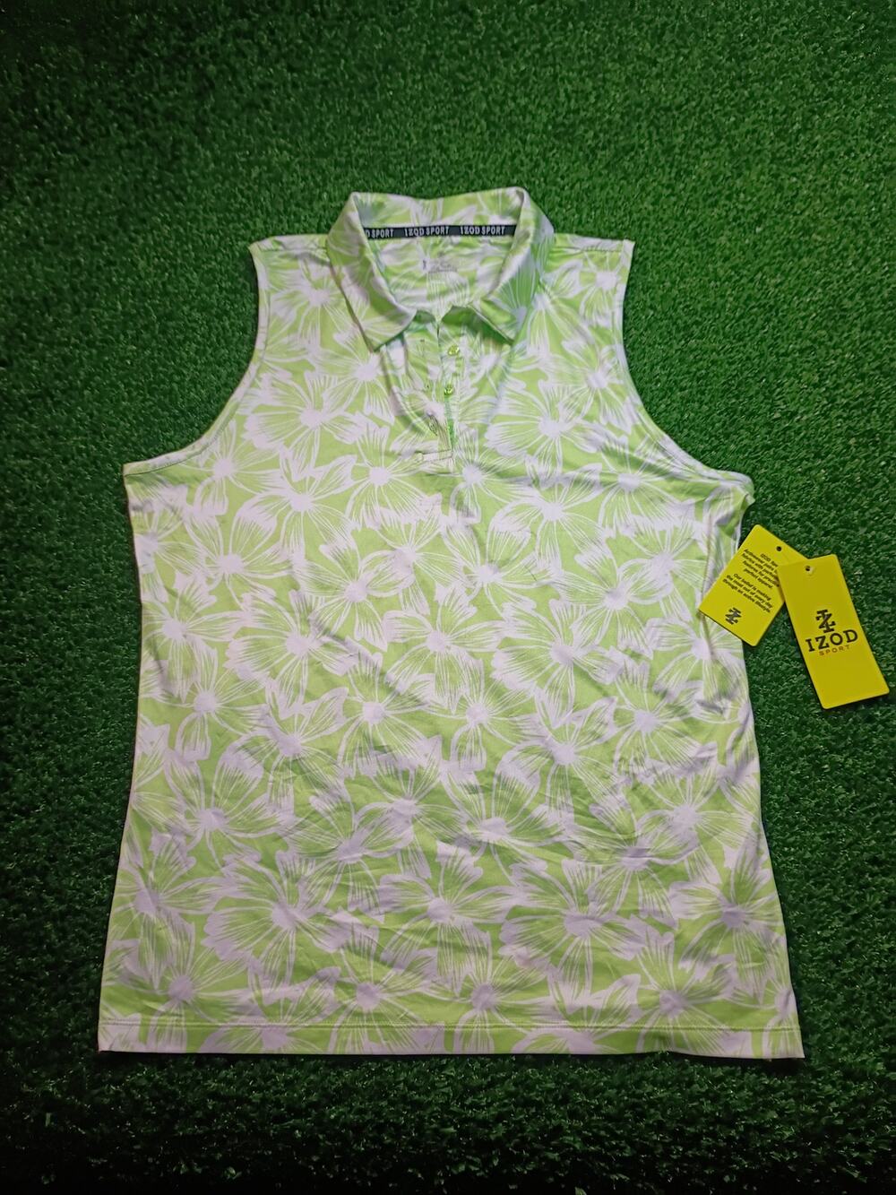Vibrant Green Floral Izod Women's Sleeveless Golf Polo L NWT